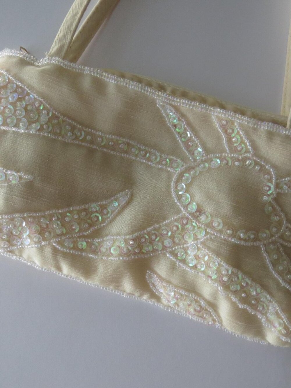 Vintage Beaded Evening Bag, Ivory Sequinsed Handbag, Antonello Serio Purse, Irid